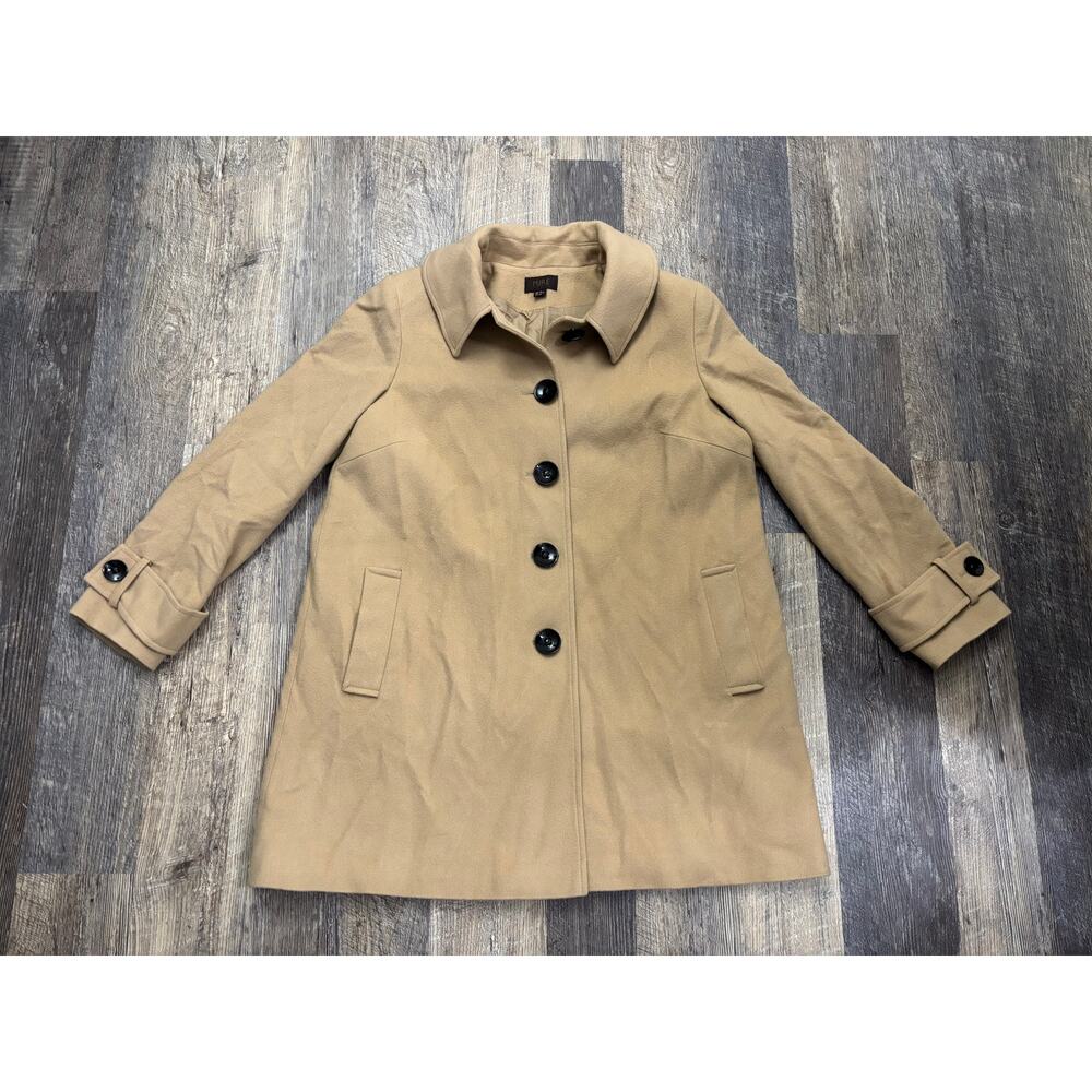 Pure Collection Women Camel Wool Cashmere Blend Button Front Coat Tan Size 14/16